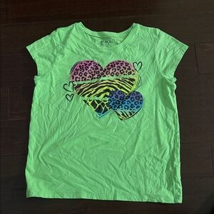 The Children's Place Neon Green Animal Print Heart Tee